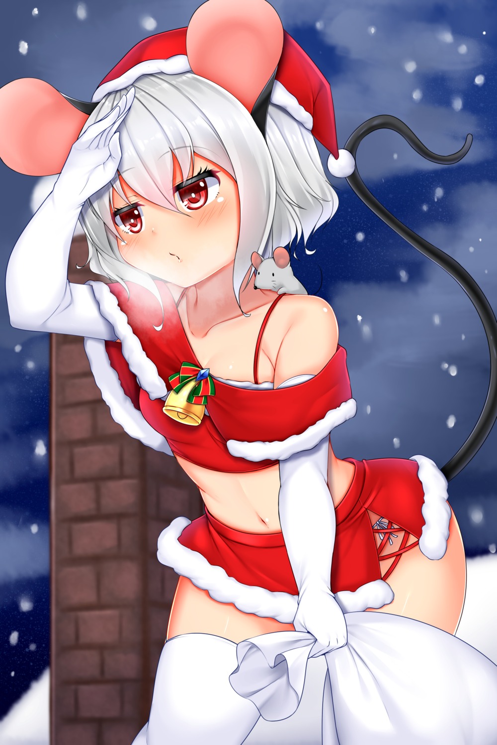 animal_ears christmas nazrin tail thighhighs tokoya_(ex-hetare) touhou