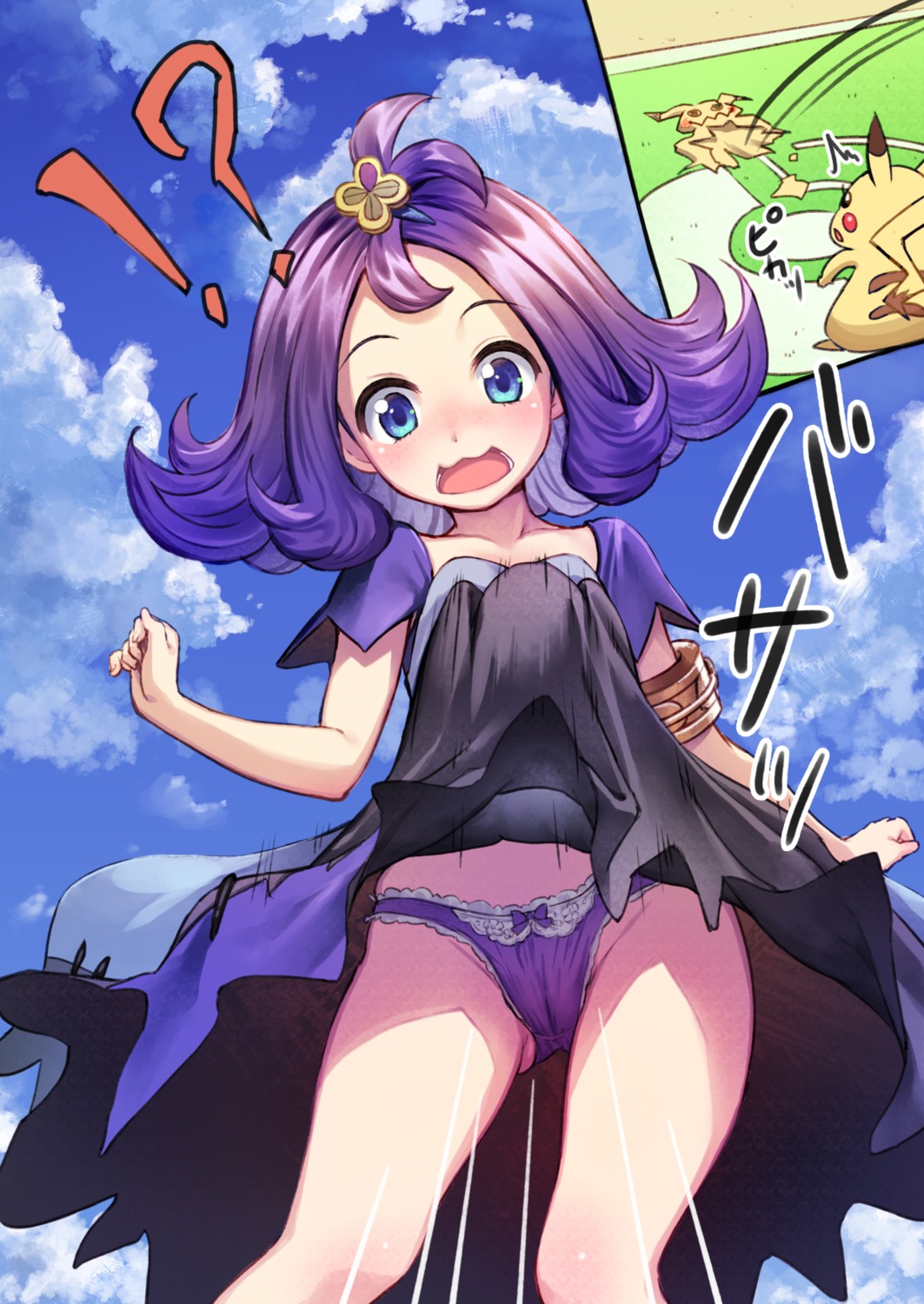 acerola_(pokemon) cameltoe dress loli mimikyu oozora_wakaba pantsu pantyhose pikachu pokemon pokemon_sm pokemon_usum skirt_lift thighhighs wardrobe_malfunction