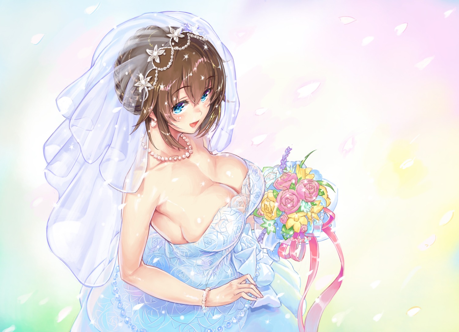 cleavage dress fujisaki_yua ore_p_1gou see_through wedding_dress yua_(channel)