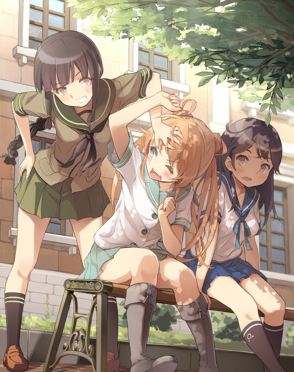 abukuma_(kancolle) kantai_collection kitakami_(kancolle) seifuku u_suke ushio_(kancolle)