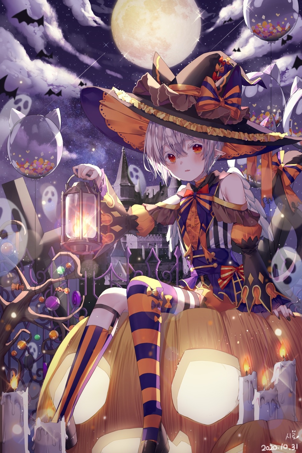 animal_ears garter halloween pointy_ears shiro_albino tail thighhighs witch