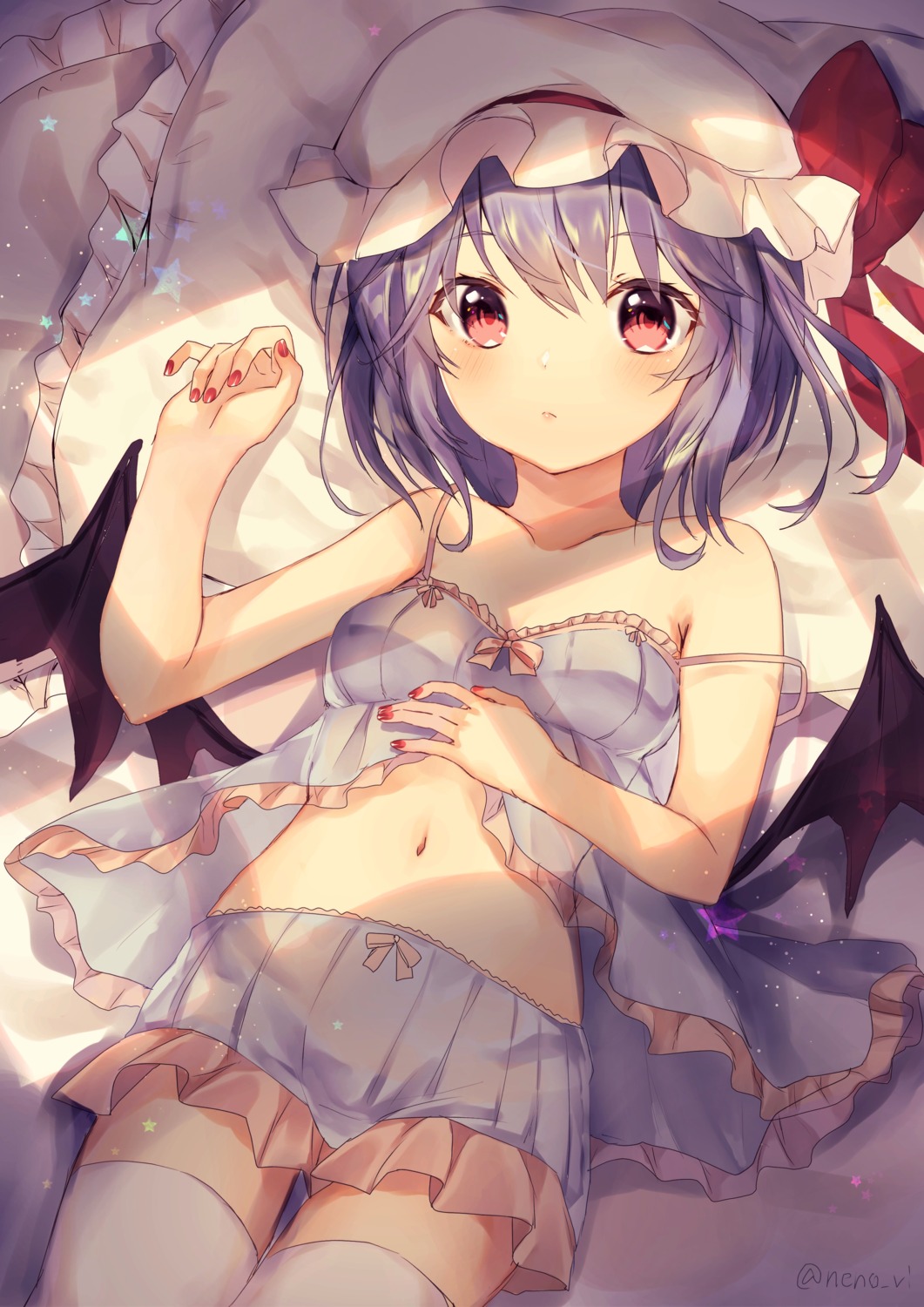 cleavage lingerie nenobi_(nenorium) remilia_scarlet see_through thighhighs touhou wings