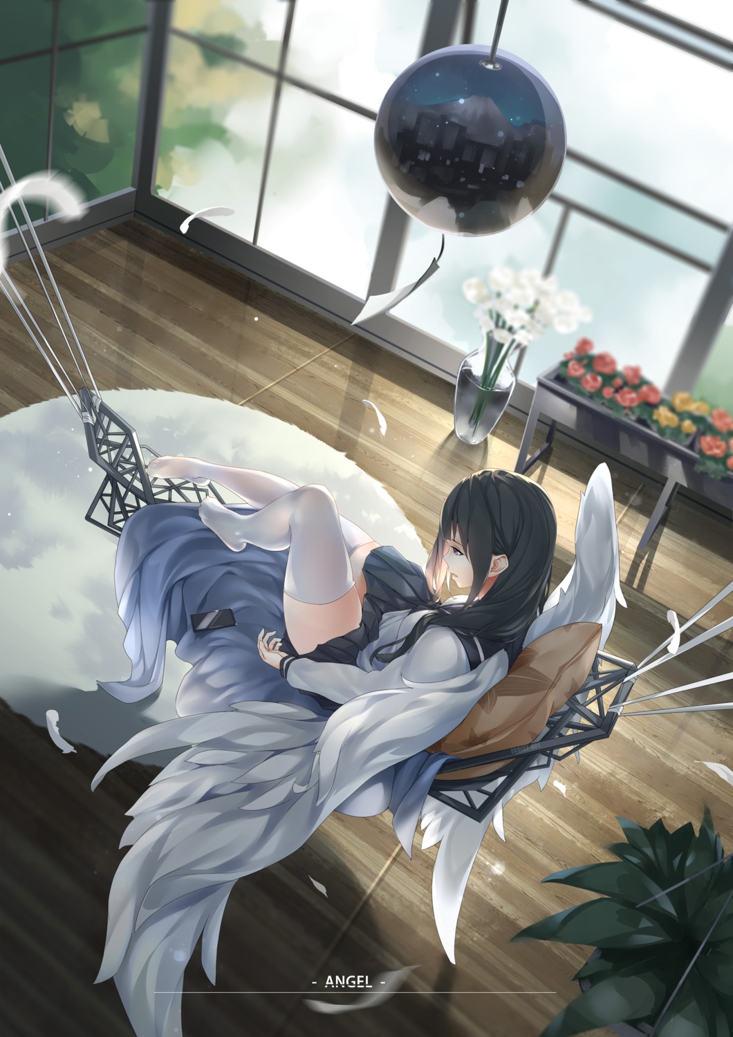 chitanda_eru d._joko hyouka seifuku skirt_lift thighhighs wings