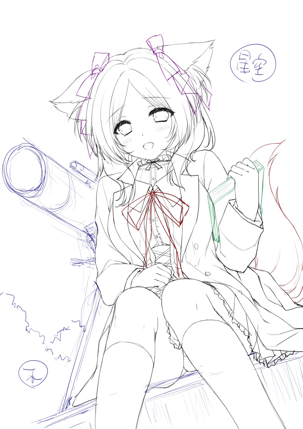 animal_ears lump_of_sugar moekibara_fumitake seifuku sketch tail