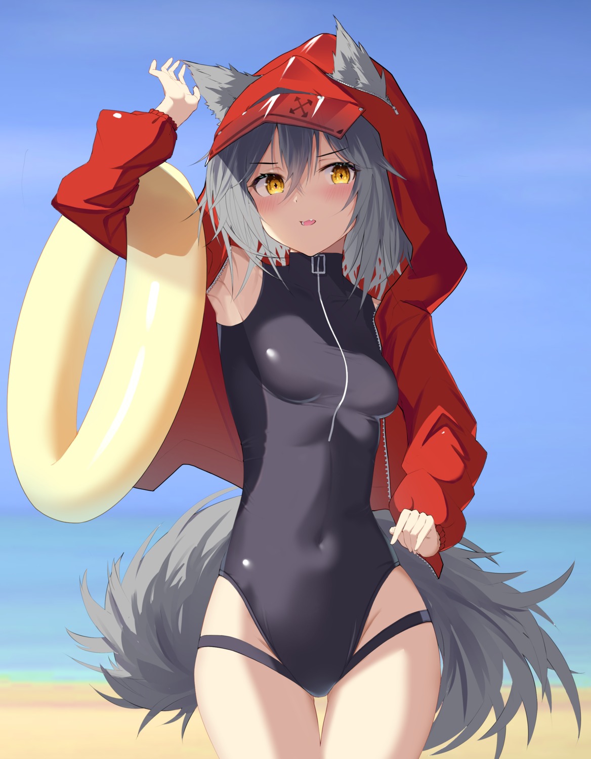 animal_ears arknights projekt_red_(arknights) pu_ht swimsuits tail