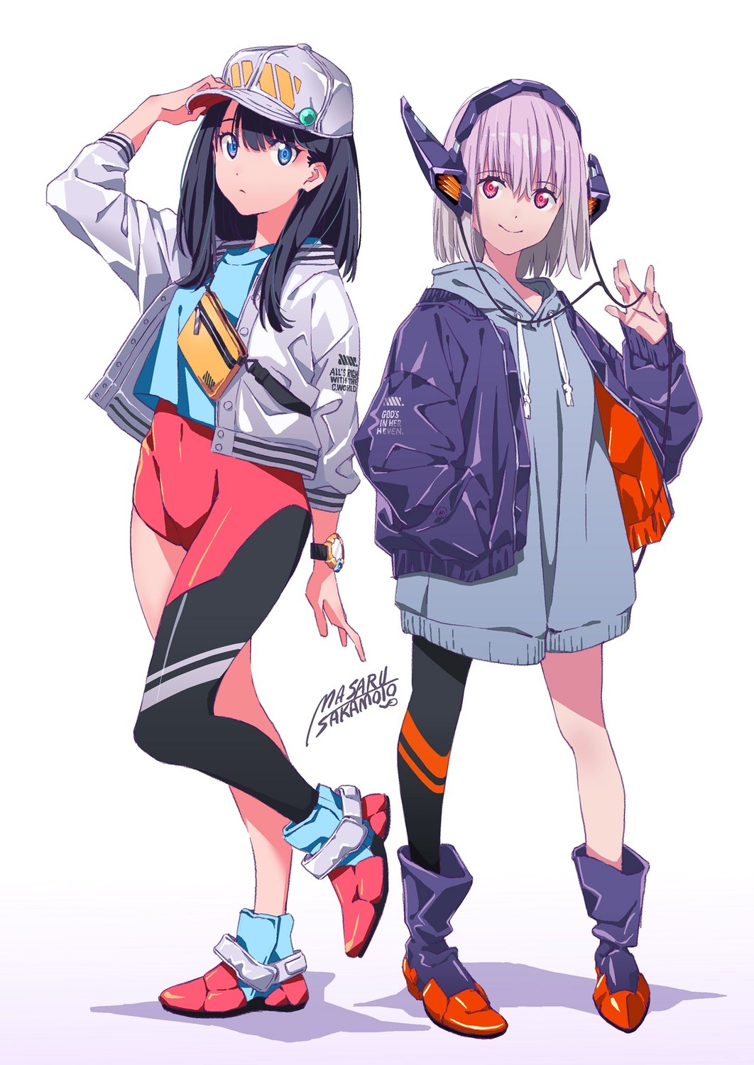 bodysuit headphones sakamoto_masaru shinjou_akane ssss.gridman takarada_rikka thighhighs