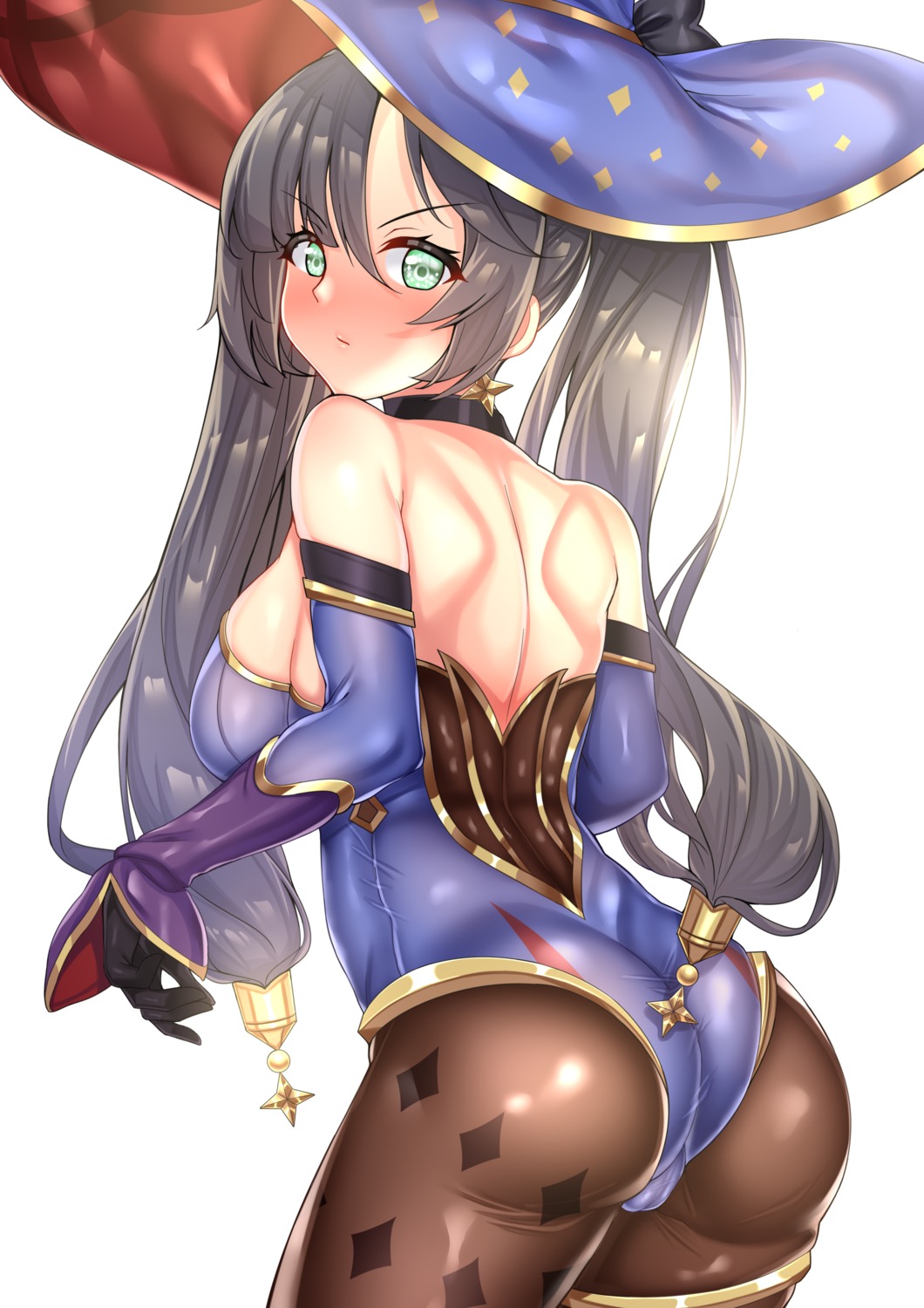 ass cameltoe garter genshin_impact leotard lumu_yuanxiang mona_megistus no_bra pantyhose witch