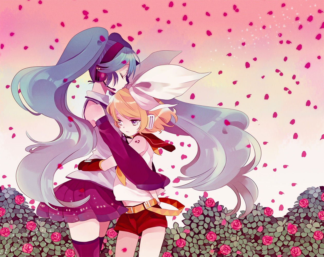 amazawa_koma hatsune_miku kagamine_rin thighhighs vocaloid