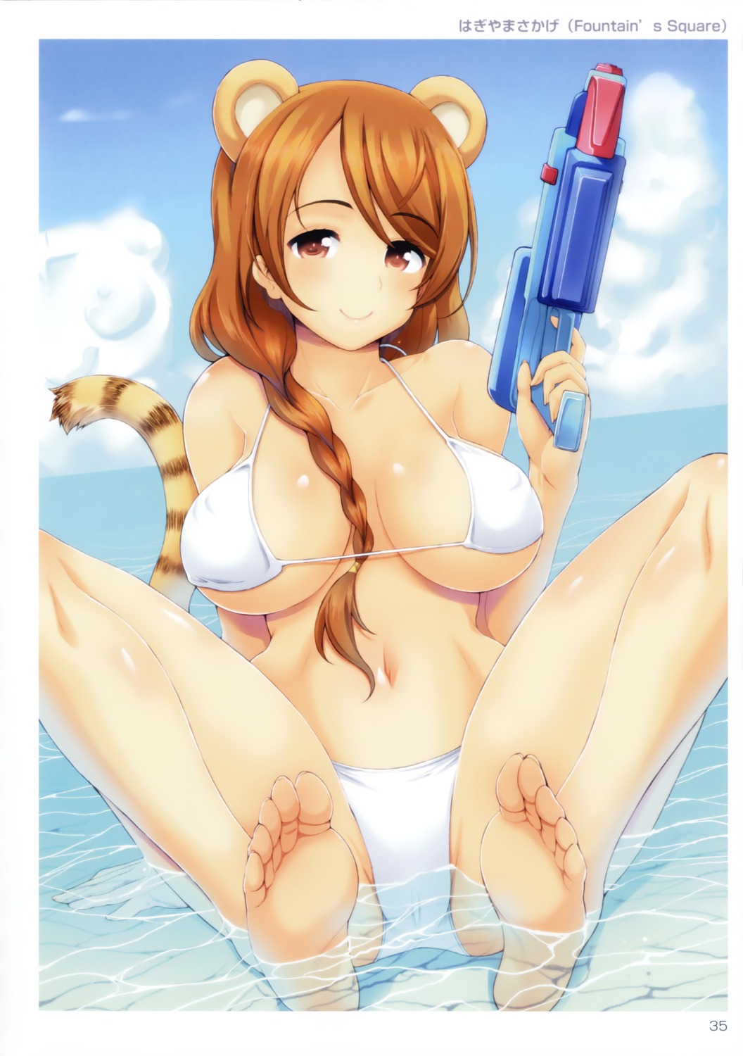 animal_ears bikini cameltoe cleavage erect_nipples fountain's_square gun hagiya_masakage swimsuits tail toranoana