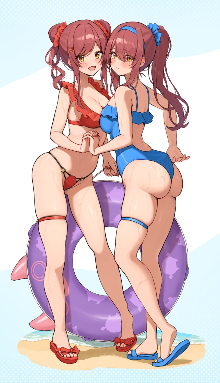 ass bikini garter oosaki_amana oosaki_tenka swimsuits the_idolm@ster the_idolm@ster_shiny_colors wanimaru wet