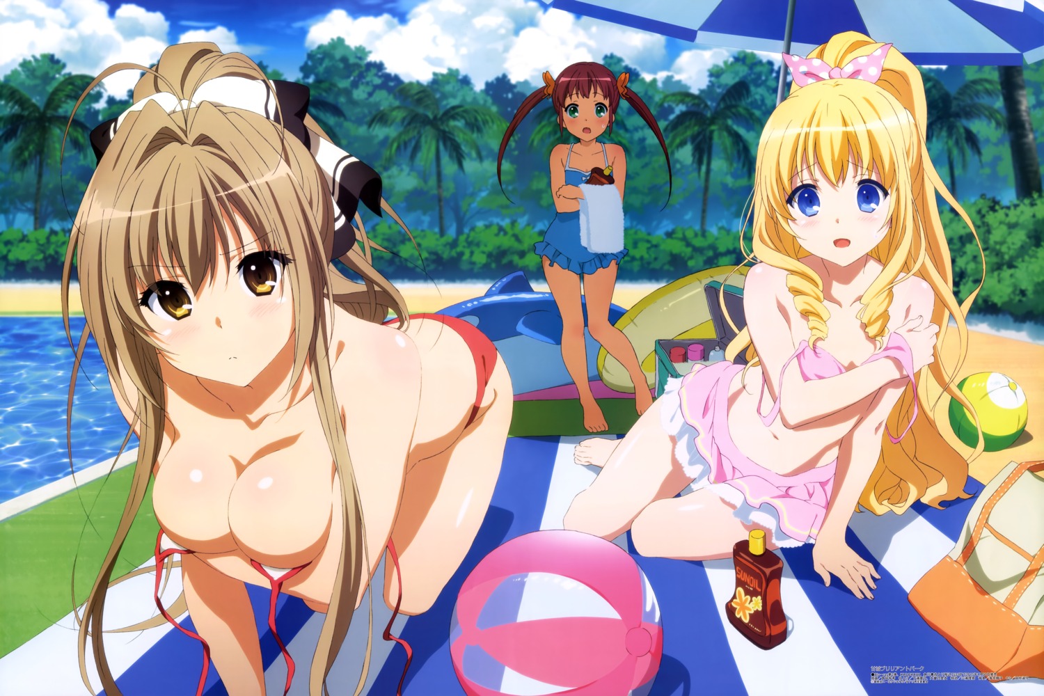 amagi_brilliant_park bikini breast_hold chuujou_shiina latifah_fleuranza sento_isuzu swimsuits tsunoda_yuuki