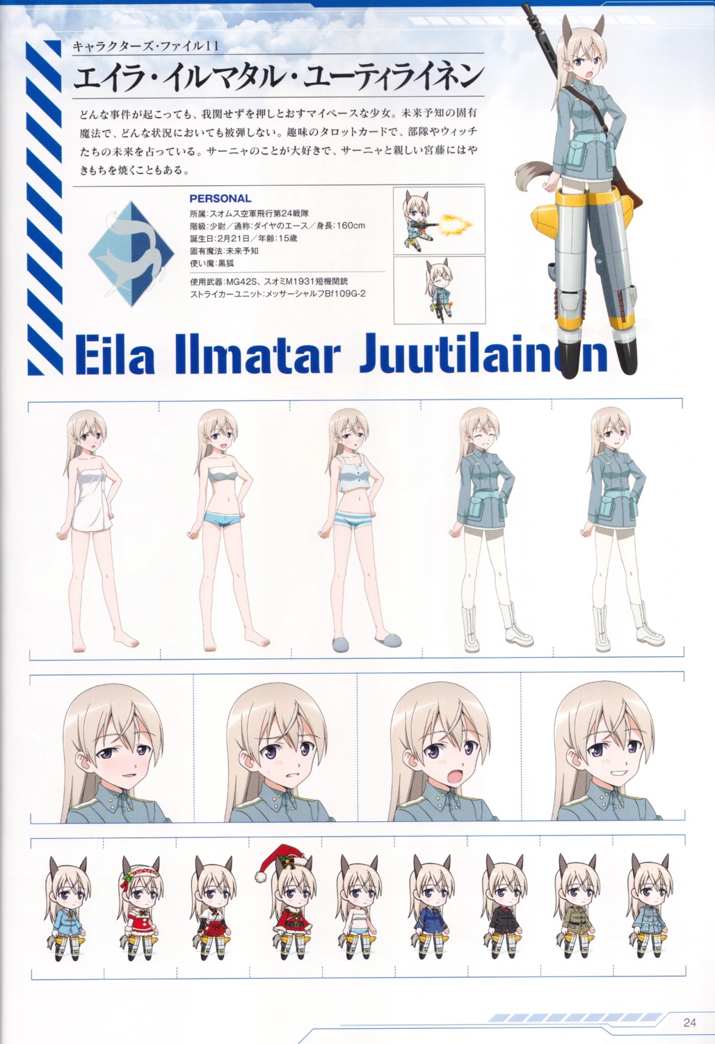 animal_ears character_design chibi christmas eila_ilmatar_juutilainen expression gun profile_page strike_witches swimsuits tagme tail uniform