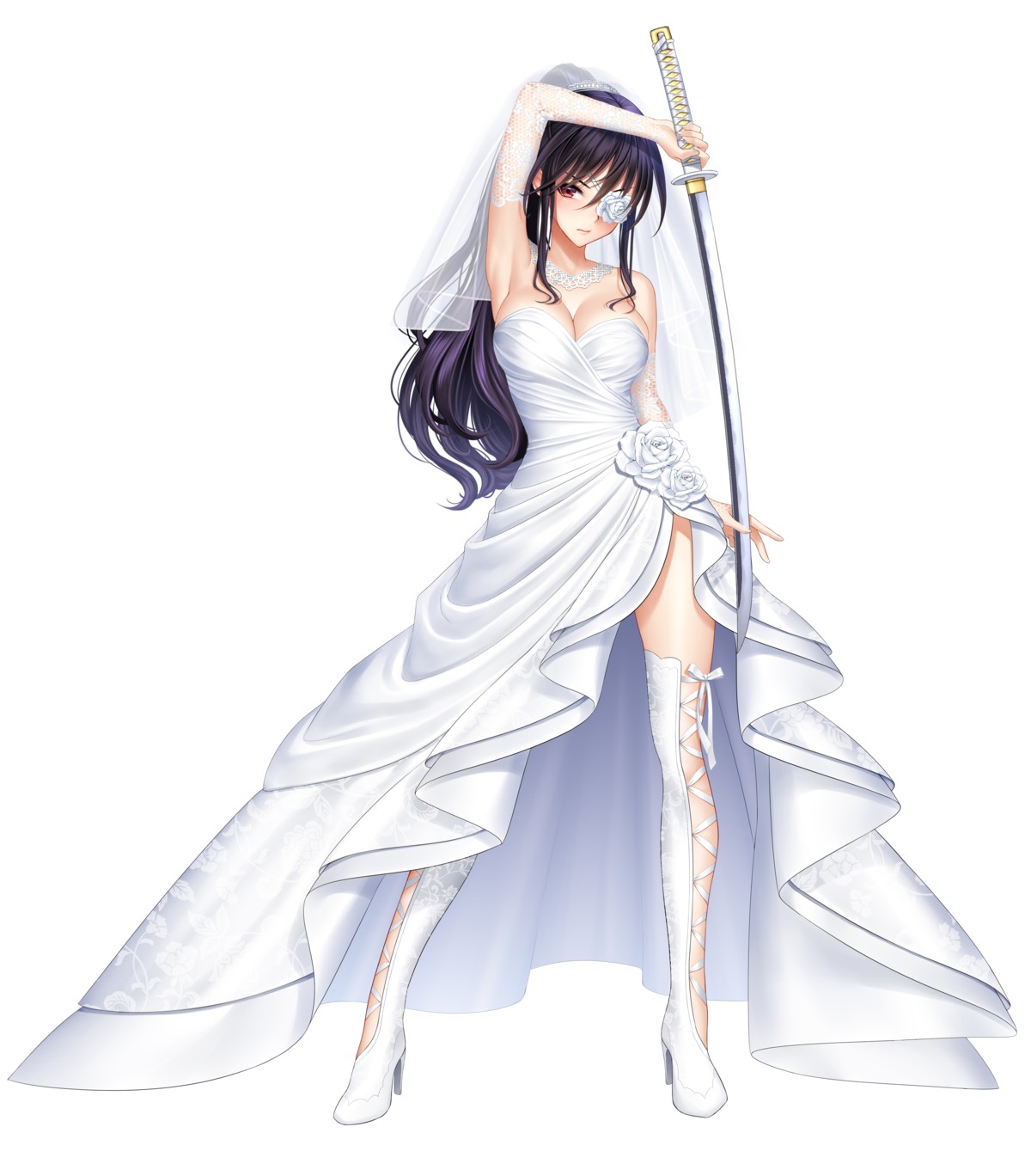 dress eyepatch heels no_bra re:shimashima sword thighhighs tokyo_exe_girls wedding_dress
