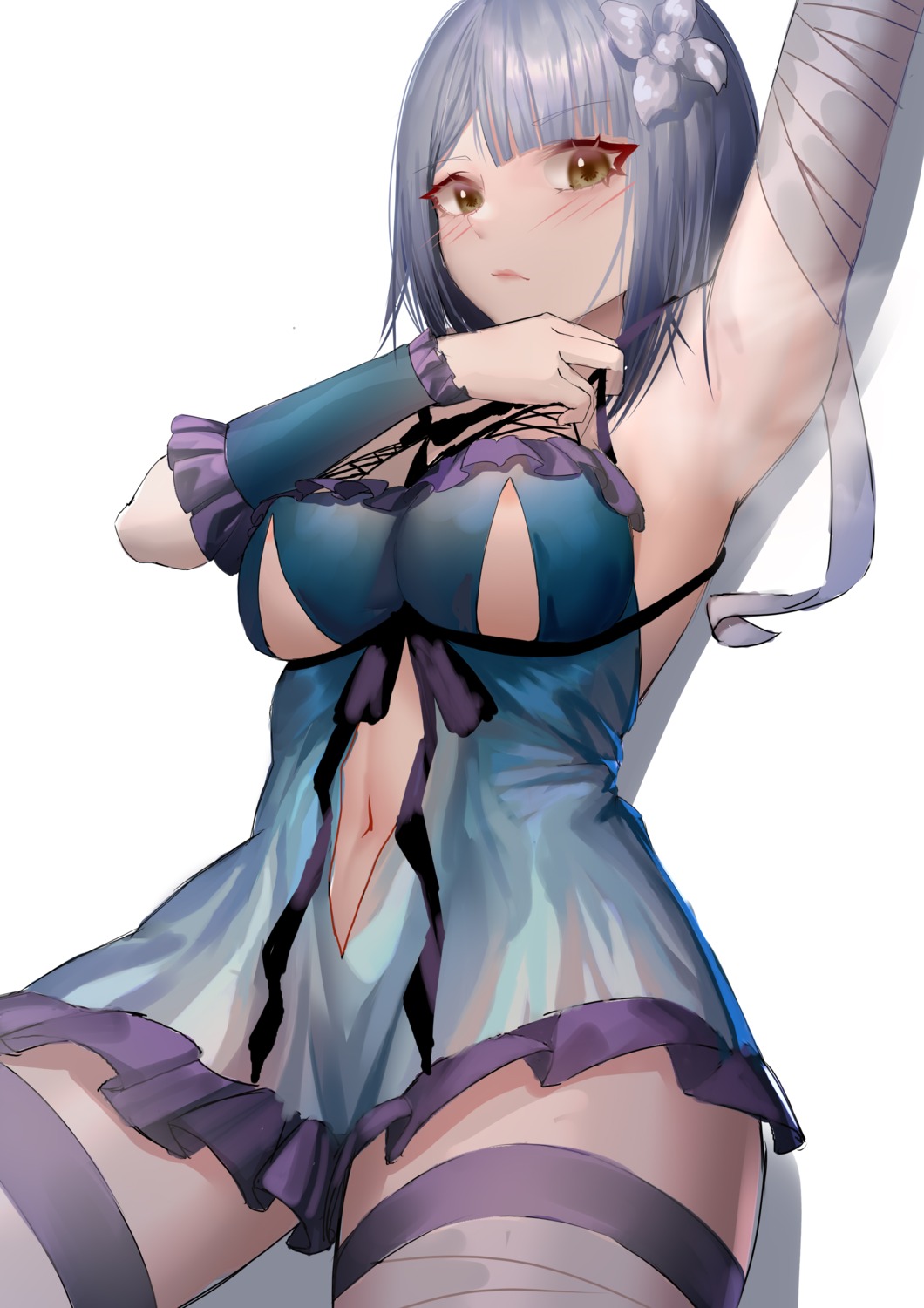 areola bandages kaine_(nier) lingerie nier nier_replicant no_bra see_through tagme thighhighs