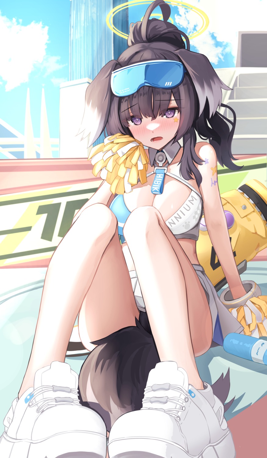 animal_ears blue_archive cheerleader halo inumimi nekozuka_hibiki pantsu rodailuda skirt_lift tail tattoo