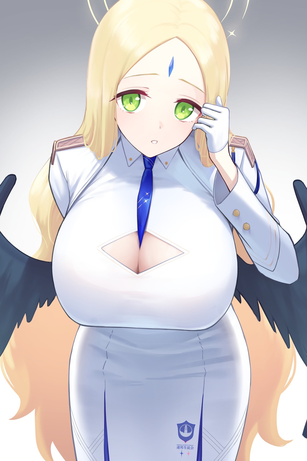 angel blue_archive cleavage iwabitsu_ayumu onuj2$ uniform wings