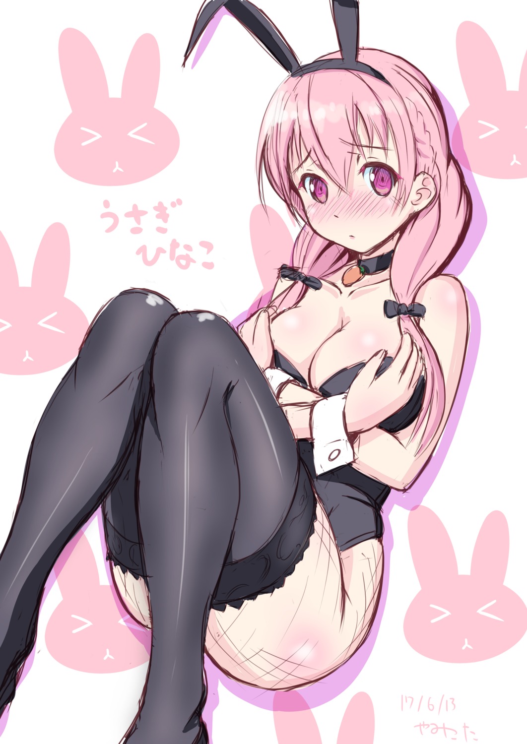 animal_ears breast_hold bunny_ears bunny_girl cleavage hinako_note sakuragi_hinako thighhighs yamikota