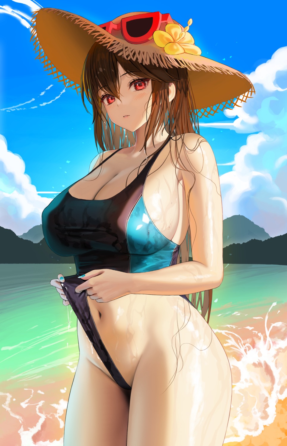 cleavage erect_nipples megane myabit pokemon pokemon_sm pokemon_usum sightseer_(pokemon) swimsuits wet