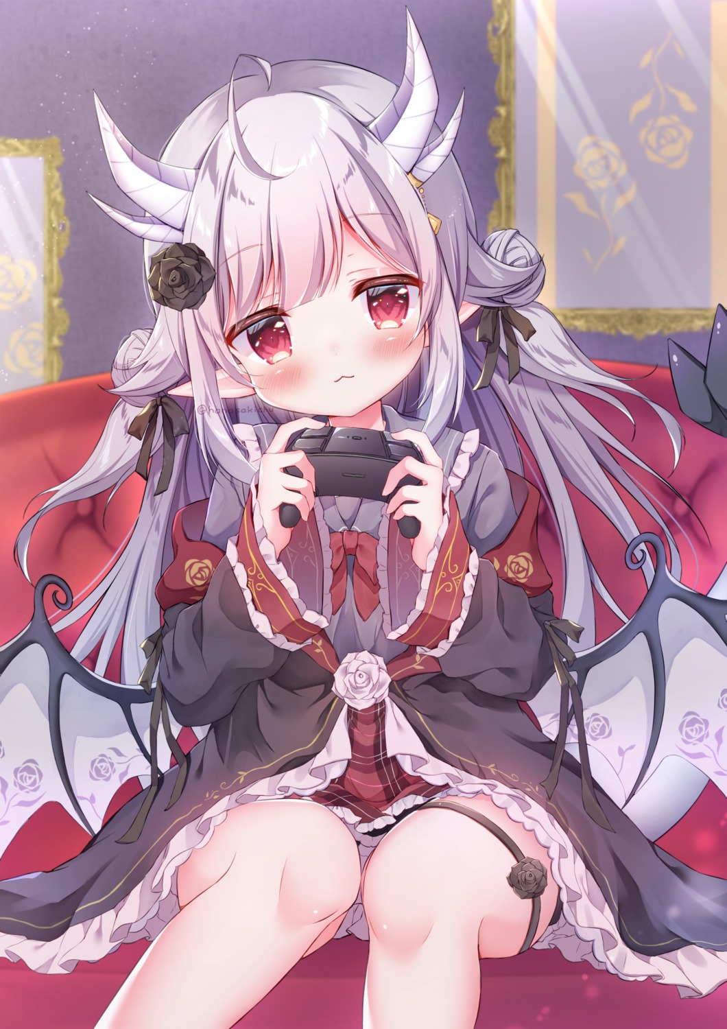 devil garter hanasakichu horns indie_virtual_youtuber kamuri_amuru lolita_fashion pointy_ears wings