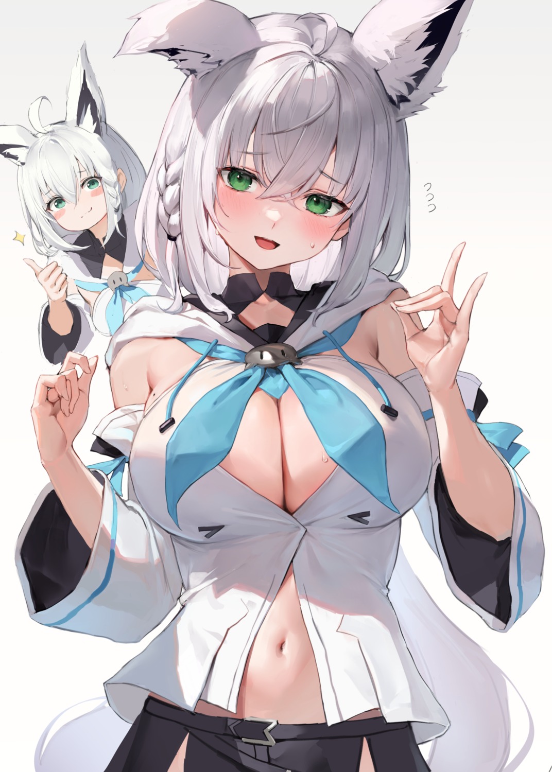 animal_ears cosplay hololive hololive_gamers kitsune no_bra oyu_(sijimisizimi) shirakami_fubuki shirogane_noel