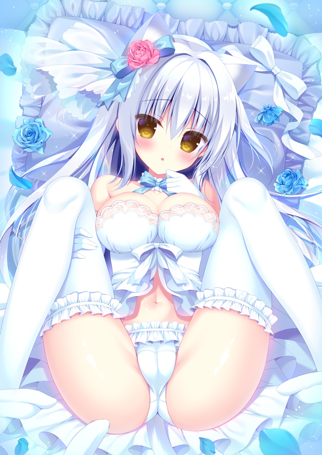 animal_ears cameltoe dress hasune lingerie nekomimi pantsu tail thighhighs wedding_dress