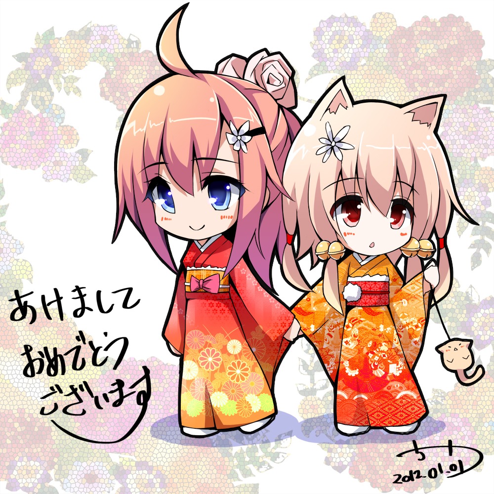 animal_ears chibi chiri_(atlanta) chiriko_(atlanta) kimono kitsune ten'inkou_korin