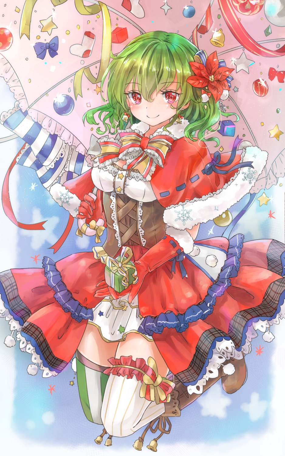 christmas dress garter kazami_yuuka shironeko_yuuki thighhighs touhou umbrella