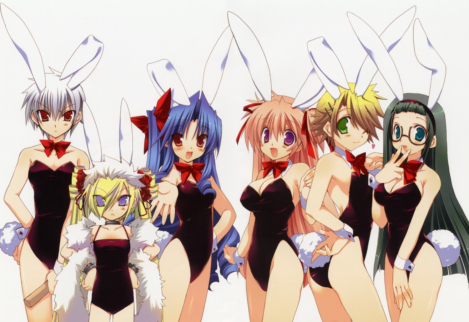 animal_ears ayakawa_hinako bunny_ears bunny_girl cleavage fixed goshuushou-sama_ninomiya-kun houjou_reika kirishima_shinobu megane okushiro_irori tail takanae_kyourin tsukimura_mayu