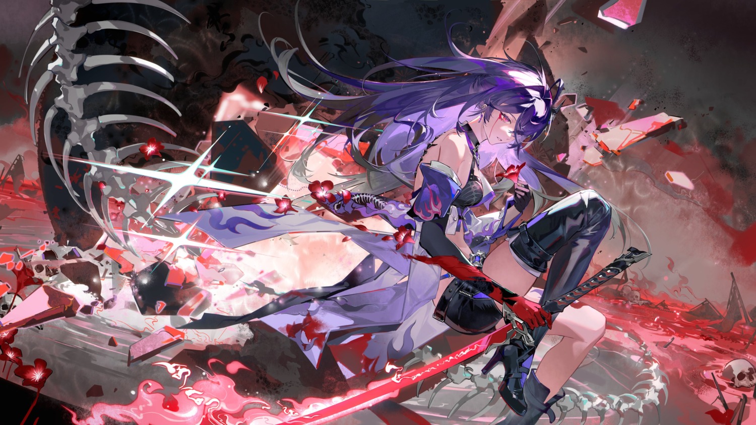 acheron blood garter heels honkai:_star_rail qmthtdy sword tattoo thighhighs