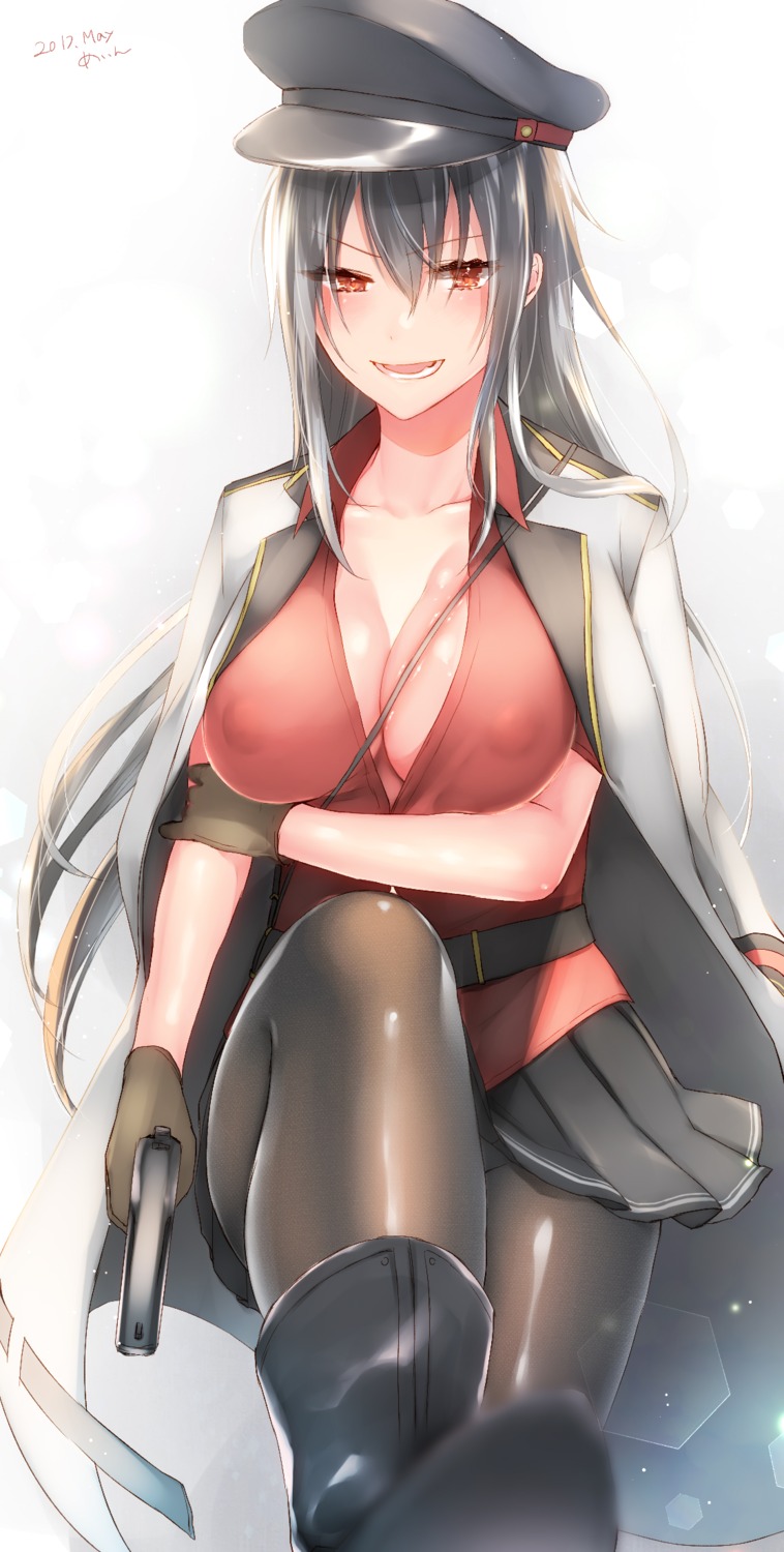 cleavage erect_nipples gangut_(kancolle) gun kantai_collection no_bra pantyhose sakiryo_kanna