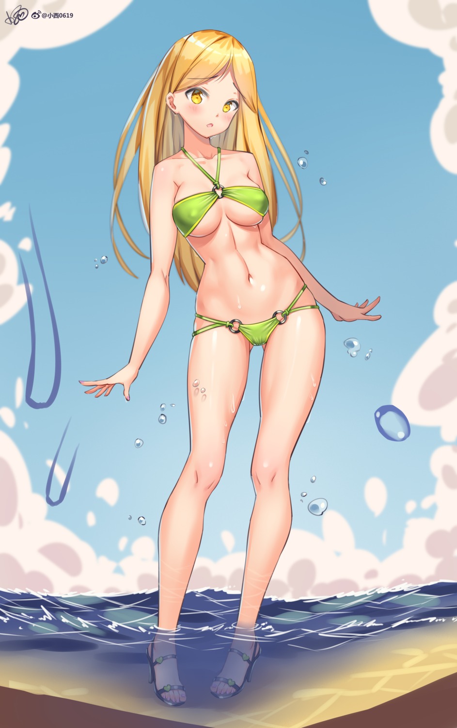 bikini cameltoe erect_nipples heels konishi_(565112307) swimsuits wet