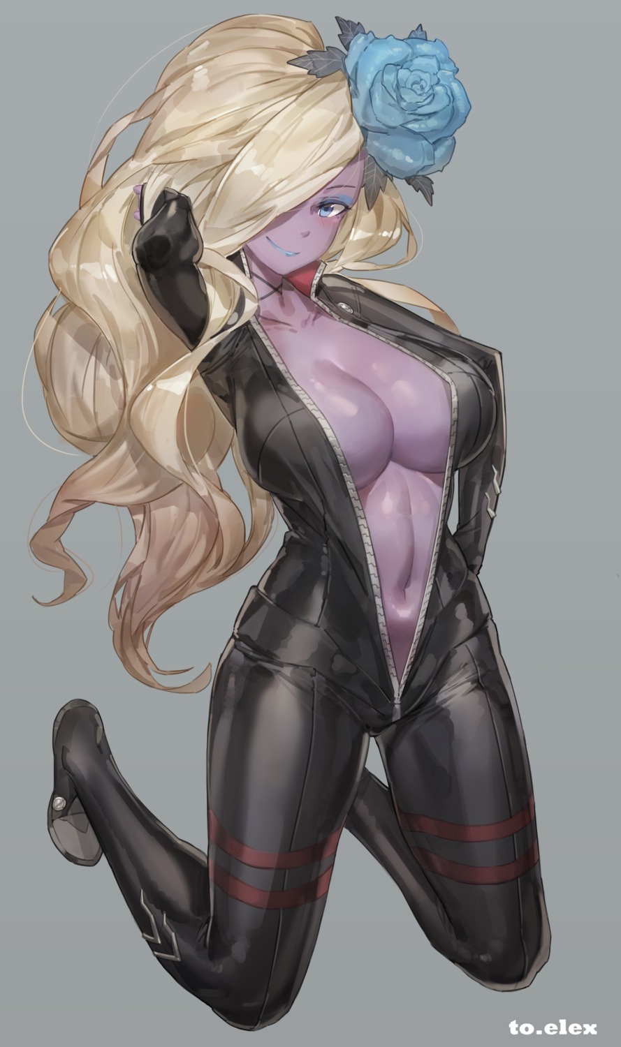 bodysuit cleavage dungeon_fighter free_style_(yohan1754) no_bra open_shirt