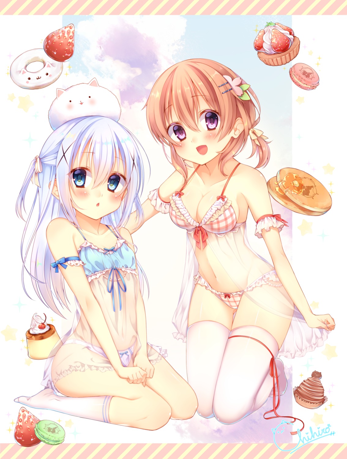 bra chihio cleavage gochuumon_wa_usagi_desu_ka? hoto_cocoa kafuu_chino lingerie loli pantsu see_through thighhighs tippy_(gochiusa)