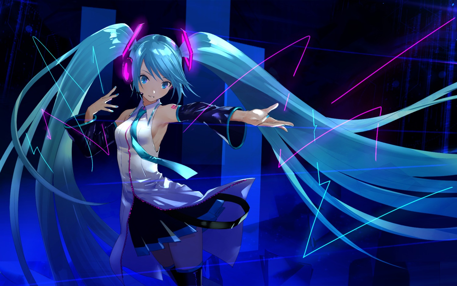 hatsune_miku headphones tattoo thighhighs urata_asao vocaloid