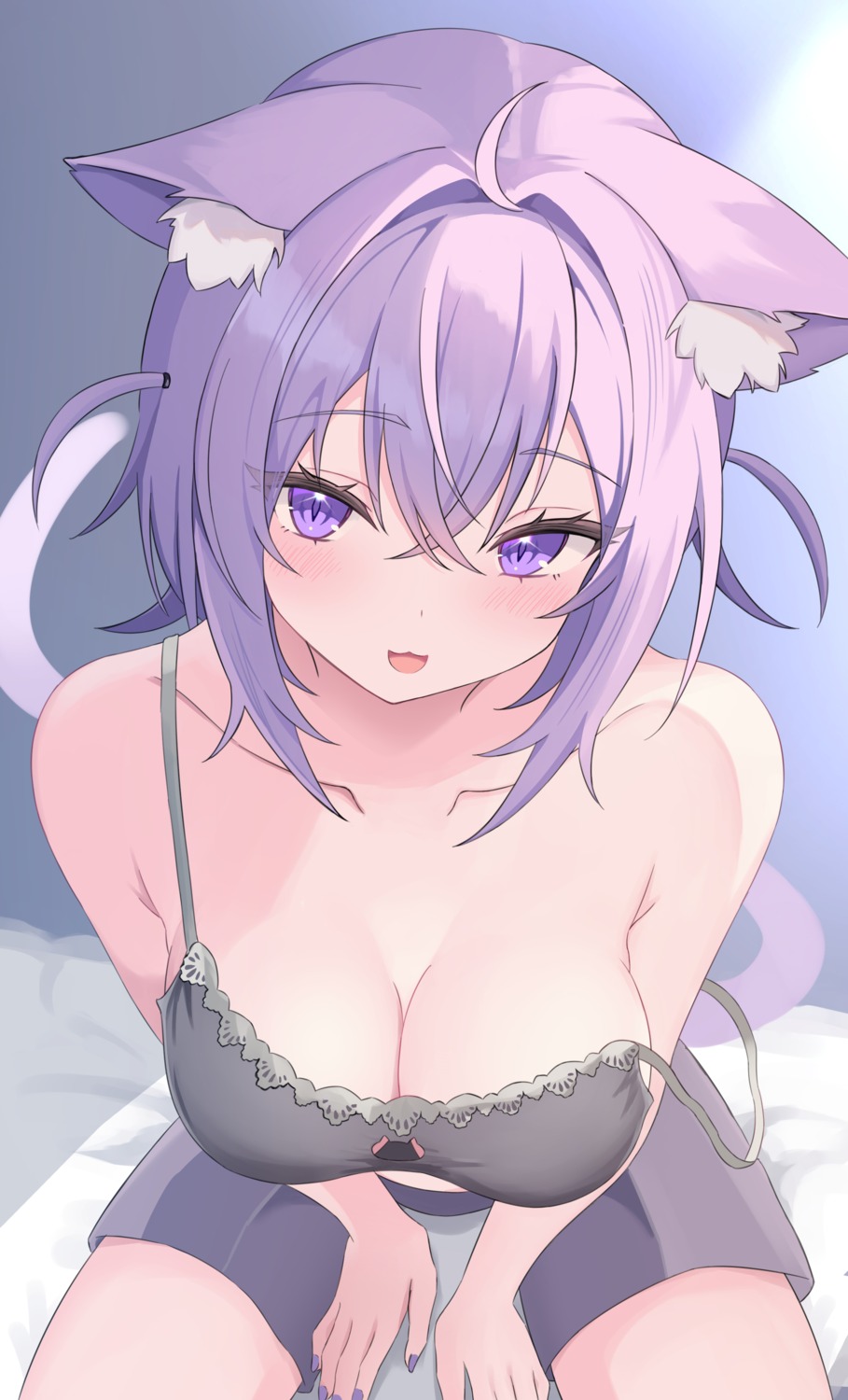 animal_ears hololive hololive_gamers lingerie melvis nekomata_okayu nekomimi tail wardrobe_malfunction