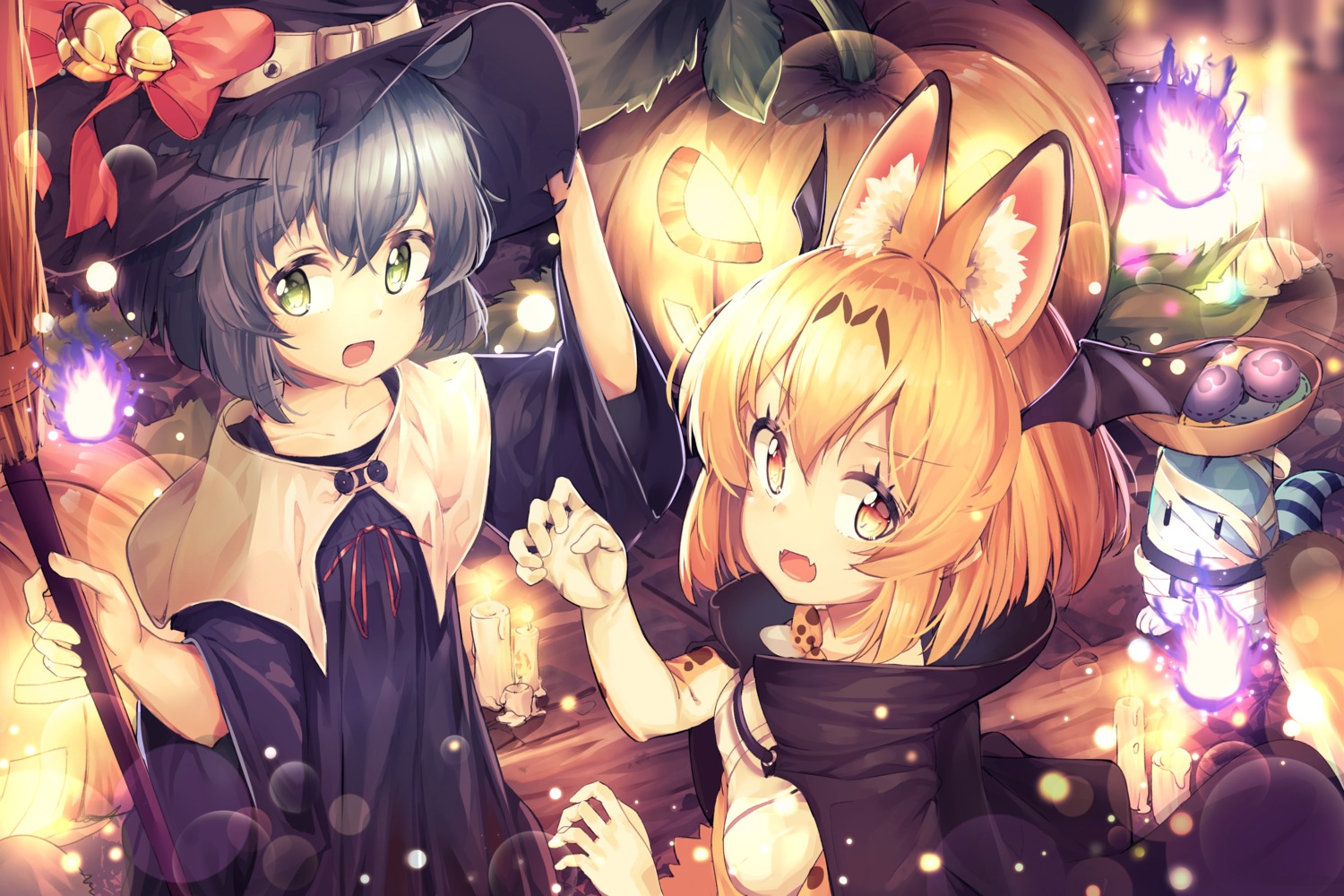 animal_ears animal_ears_(artist) halloween kaban_(kemono_friends) kemono_friends serval tail witch