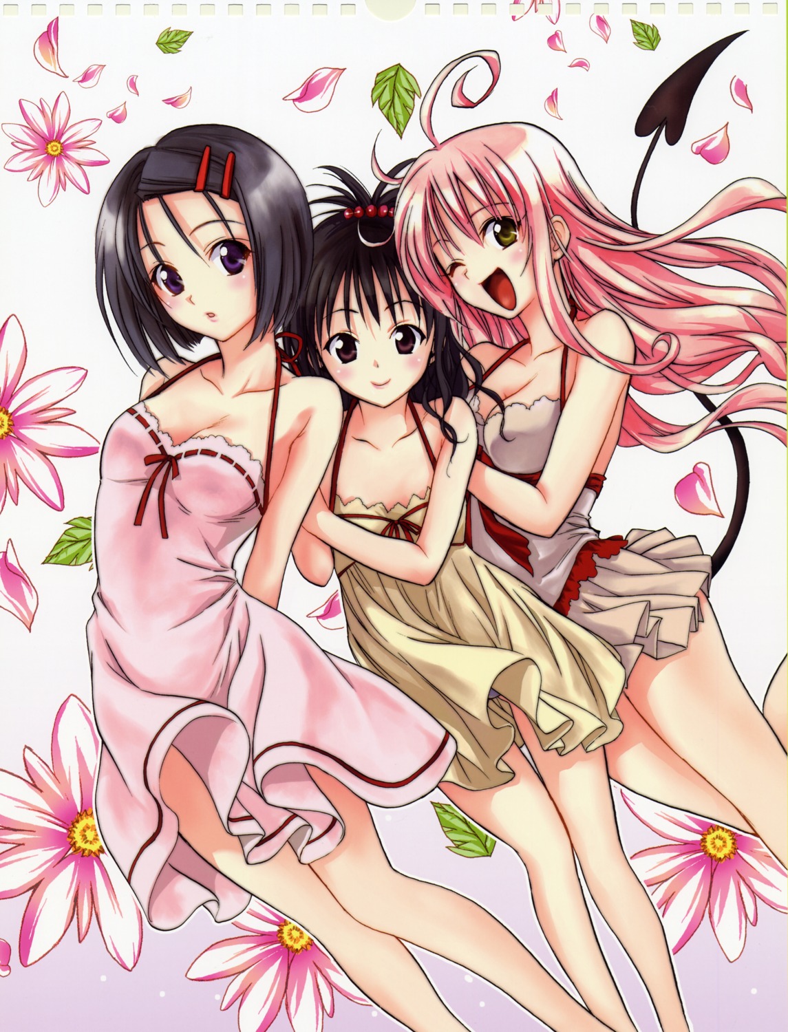 cleavage dress lala_satalin_deviluke pantsu sairenji_haruna summer_dress tail to_love_ru yabuki_kentarou yuuki_mikan