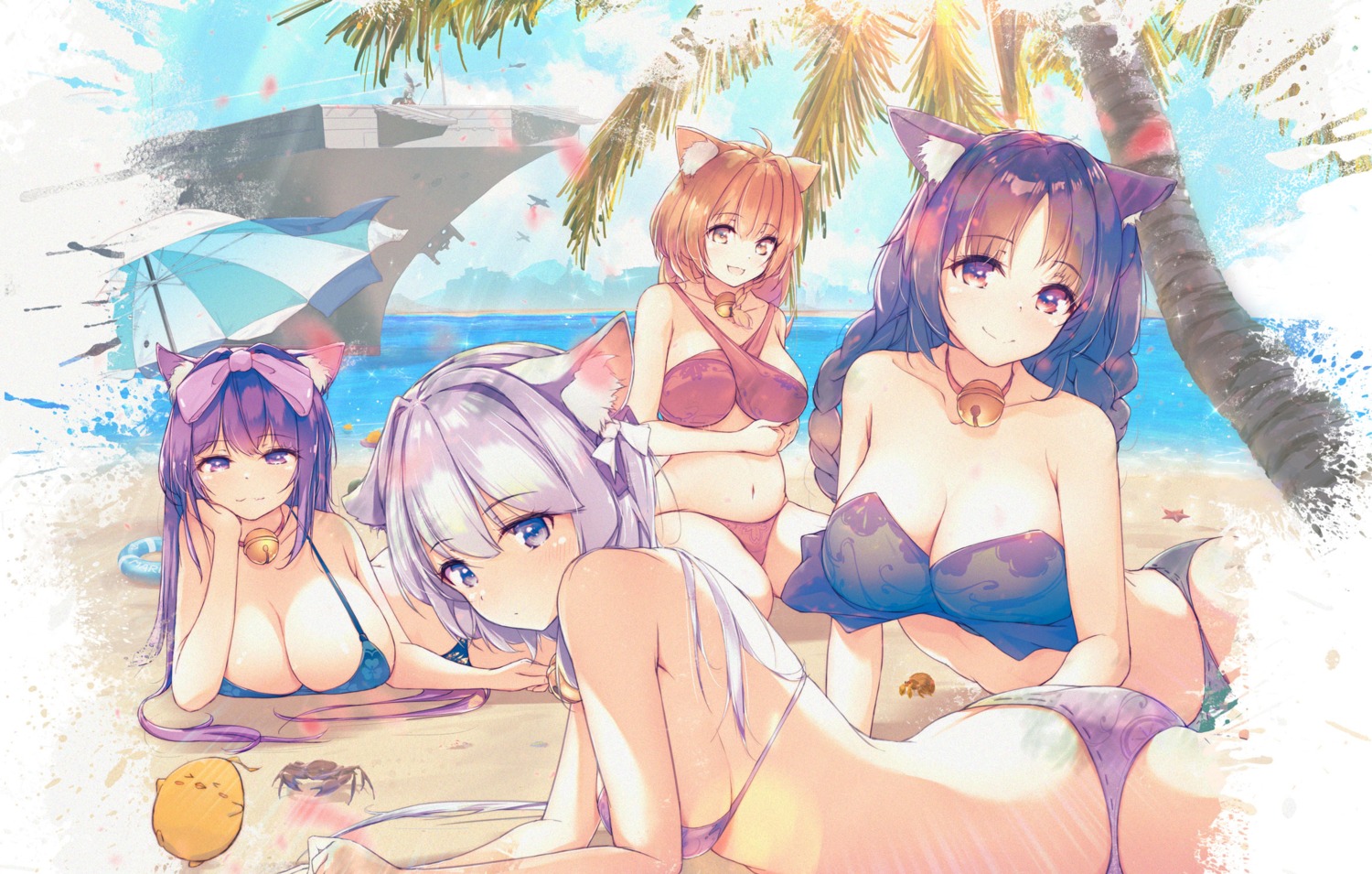 animal_ears arashio_(azur_lane) azur_lane bikini dermar manjuu_(azur_lane) ooshio_(azur_lane) swimsuits