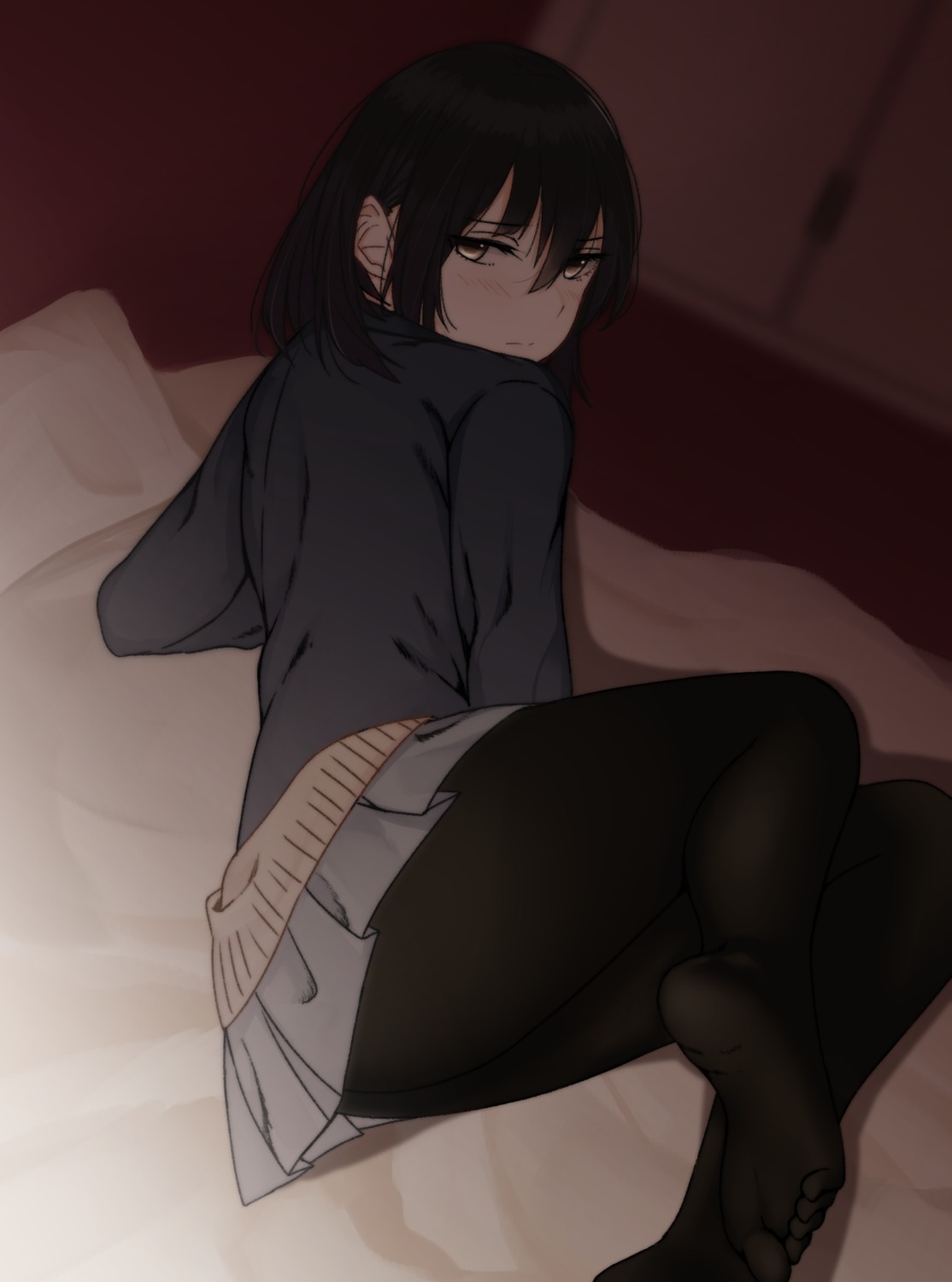 ass feet pantyhose saito_(artist) seifuku sweater