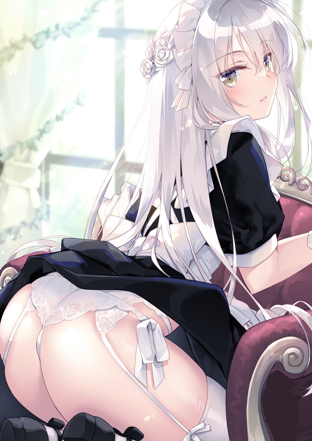 ass digital_version garter_belt maid motomiya_mitsuki pantsu skirt_lift stockings string_panties thighhighs thong