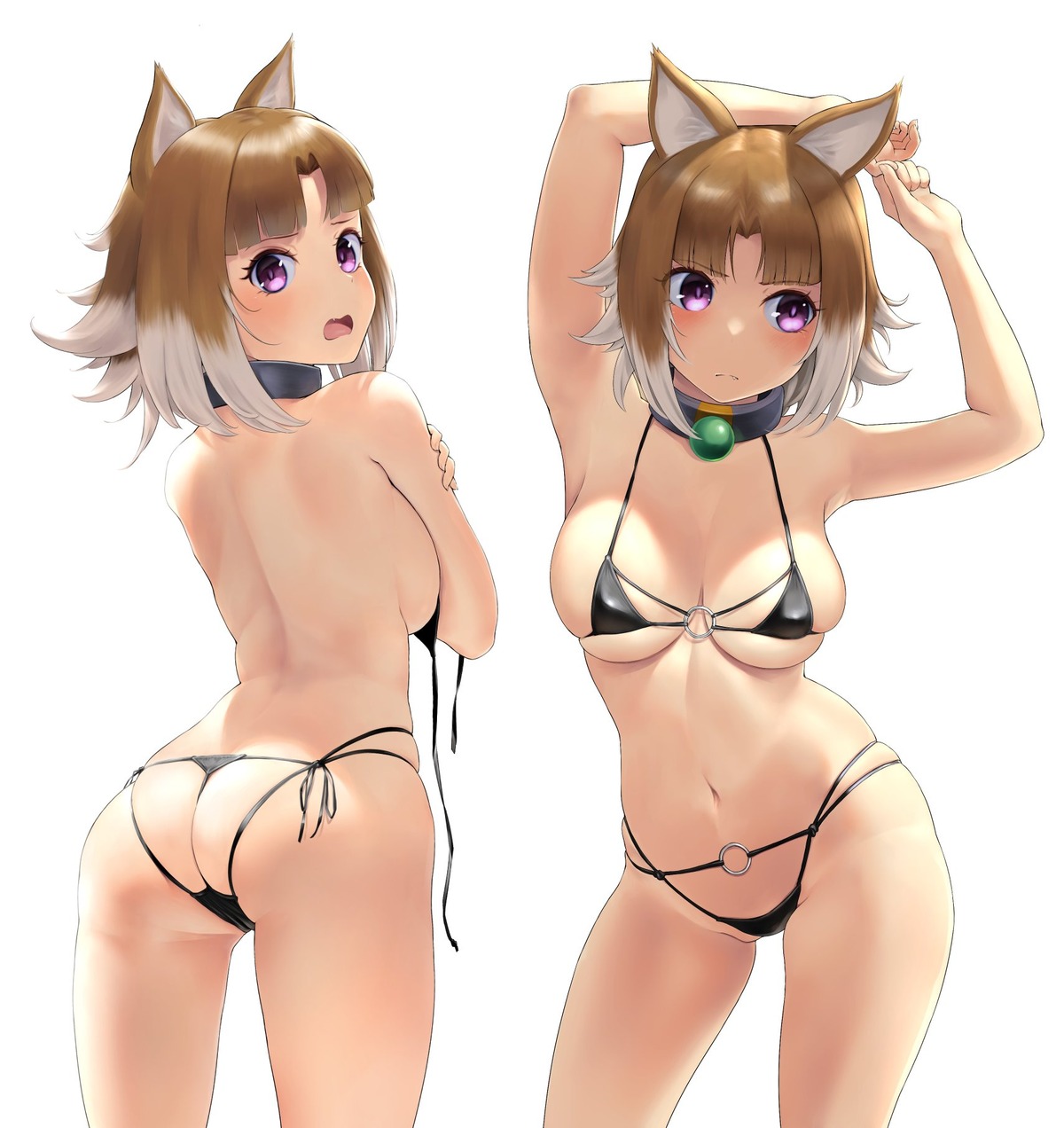 animal_ears arcana_heart_2 ass bikini cameltoe erect_nipples inuwaka_nazuna swimsuits thong wa_(genryusui) wardrobe_malfunction