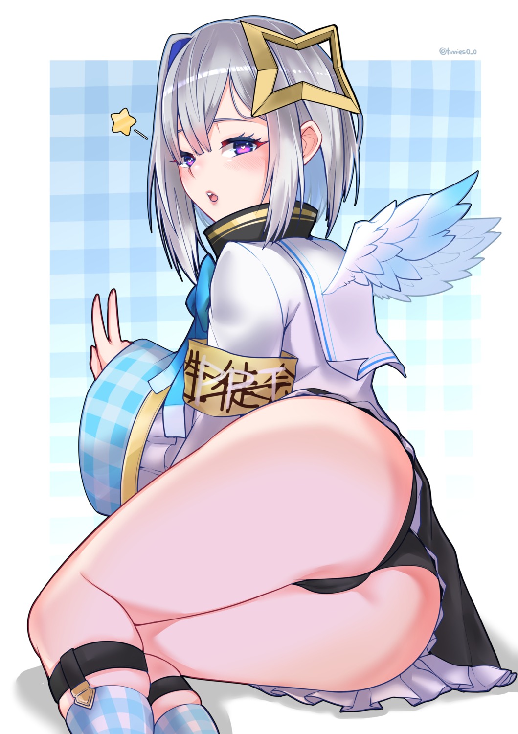 amane_kanata angel ass cameltoe hololive loli pantsu seifuku skirt_lift thong tinnies wings