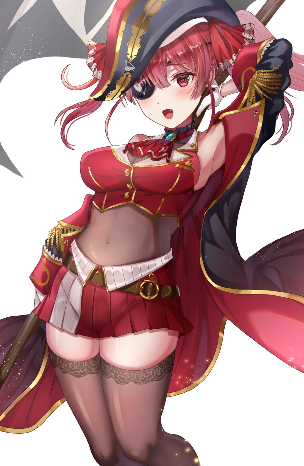 eyepatch hololive houshou_marine kebaboishii pirate thighhighs weapon