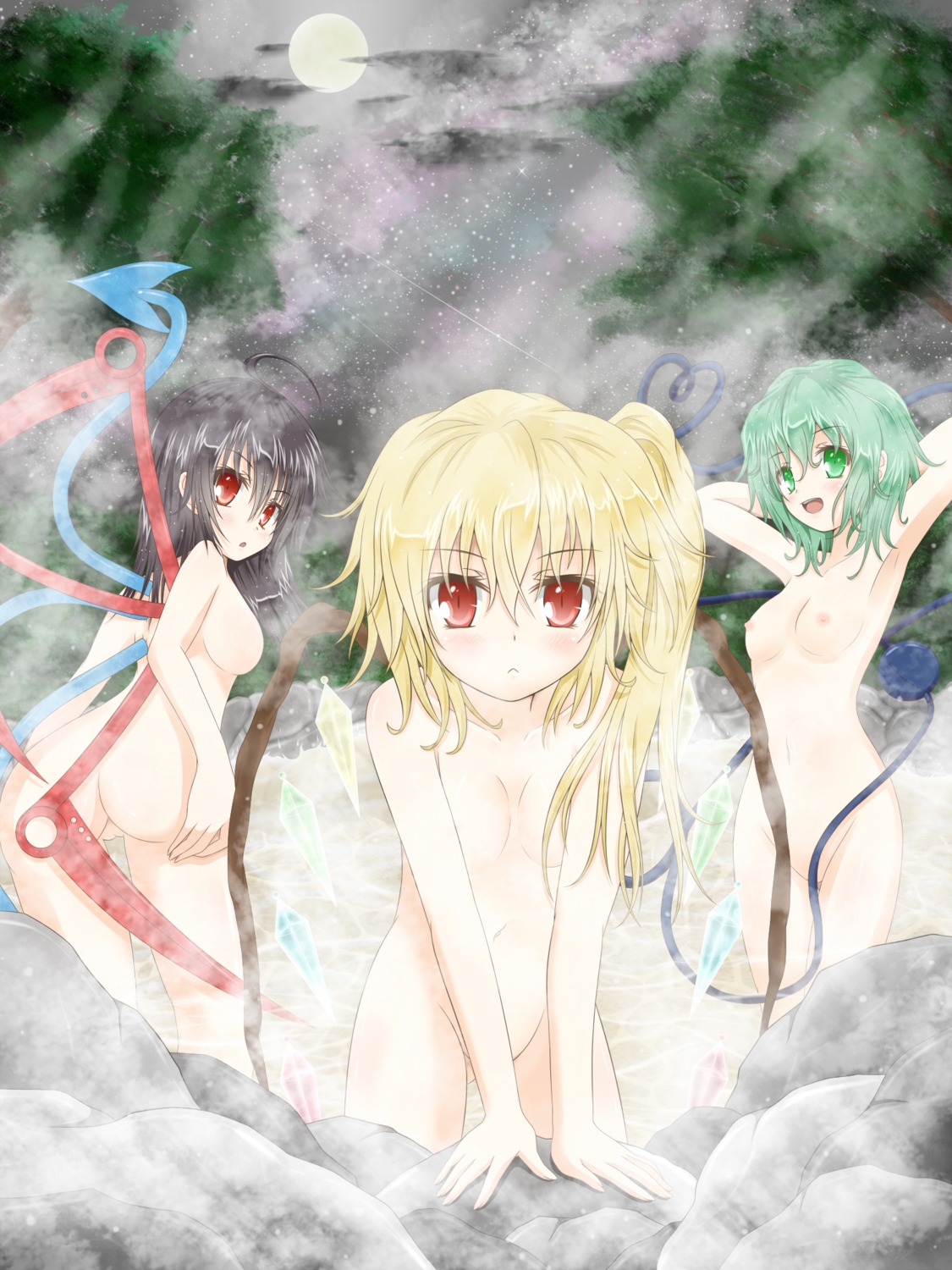 ass bathing flandre_scarlet houjuu_nue komeiji_koishi loli naked nipples onsen pussy toranashi touhou uncensored wet