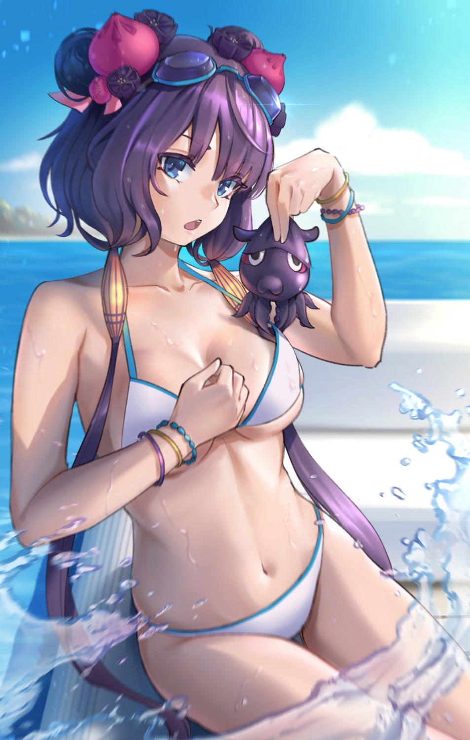 bikini breast_hold cleavage fate/grand_order joeychen katsushika_hokusai_(fate) swimsuits underboob wet