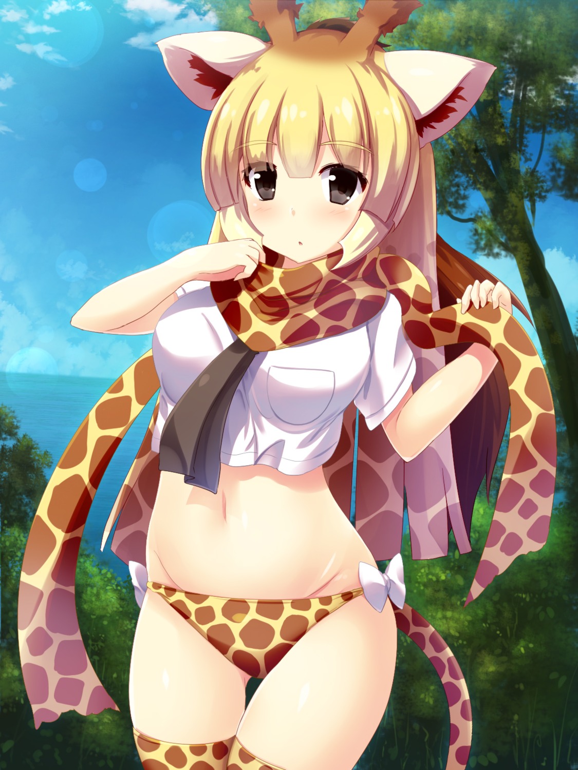 animal_ears horns kemono_friends liya pantsu reticulated_giraffe tail thighhighs