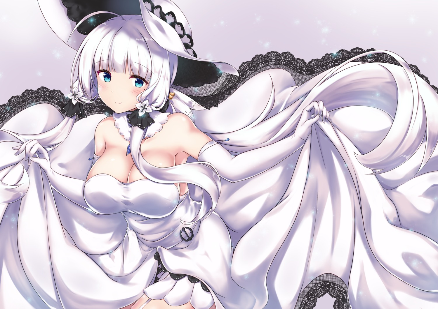 azur_lane cleavage dress illustrious_(azur_lane) mamizu skirt_lift