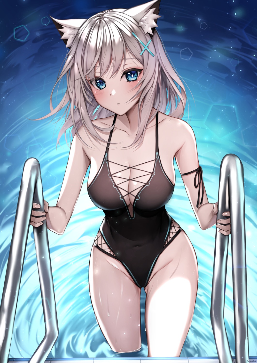 animal_ears blue_archive nekomimi sunaookami_shiroko swimsuits tagme wet