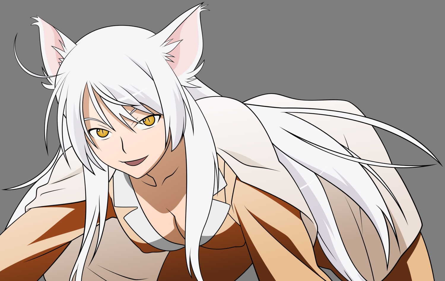 animal_ears bakemonogatari black_hanekawa cleavage hanekawa_tsubasa monogatari_(series) nekomimi transparent_png vector_trace