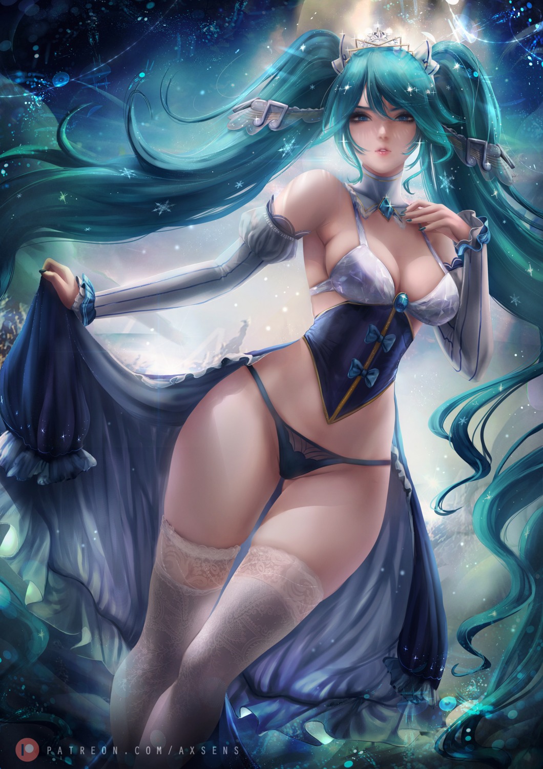 axsens bra league_of_legends pantsu skirt_lift sona_buvelle thighhighs